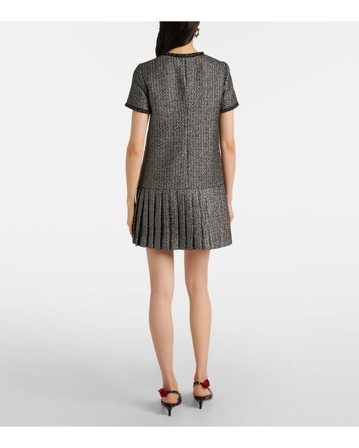 Self-Portrait Black Pleated Boucle Minidress