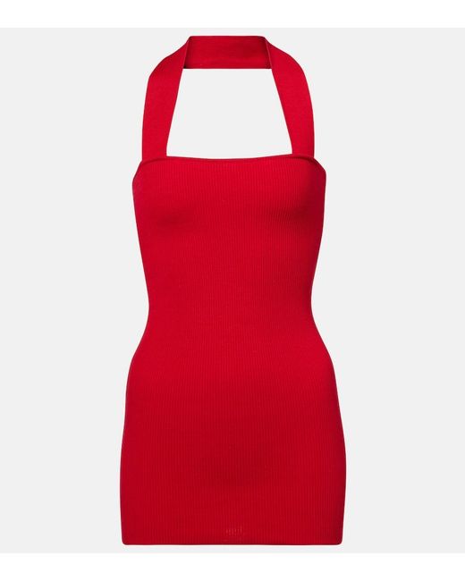 AYA MUSE Red Ribbed-Knit Silk And Cotton Minidress