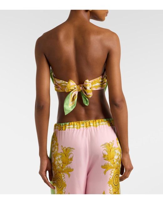 Versace Metallic Printed Silk Twill Bandeau Top