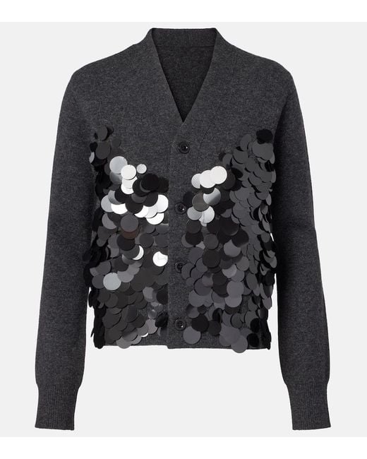 Sacai Gray Sequined Wool Cardigan