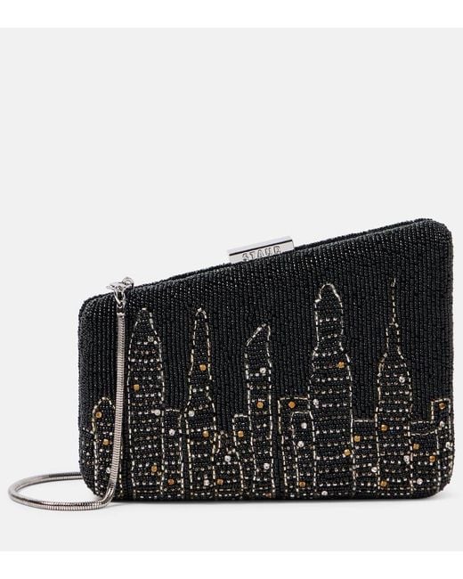 Staud Black Carmella Nyc Skyline Beaded Clutch