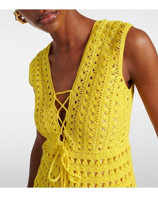 Anna Kosturova Yellow Bianca Cotton Crochet Minidress