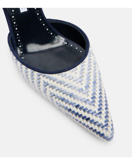 Manolo Blahnik Blue Carolyne 70 Raffia Slingback Pumps