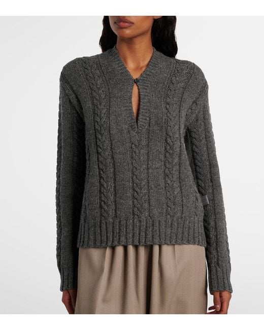 Loewe Gray Cable-Knit Wool Mouline Sweater