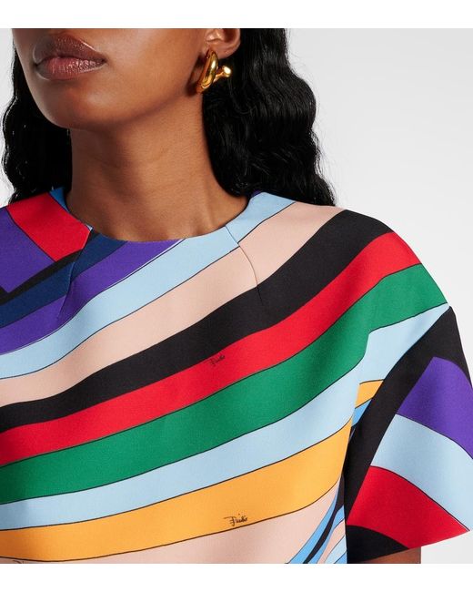 Emilio Pucci Blue Printed Cady Zip-Front Top