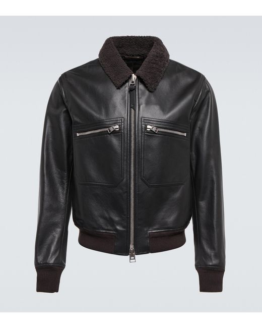 Tom Ford Faux Shearling-trimmed Leather Jacket in Black for Men | Lyst