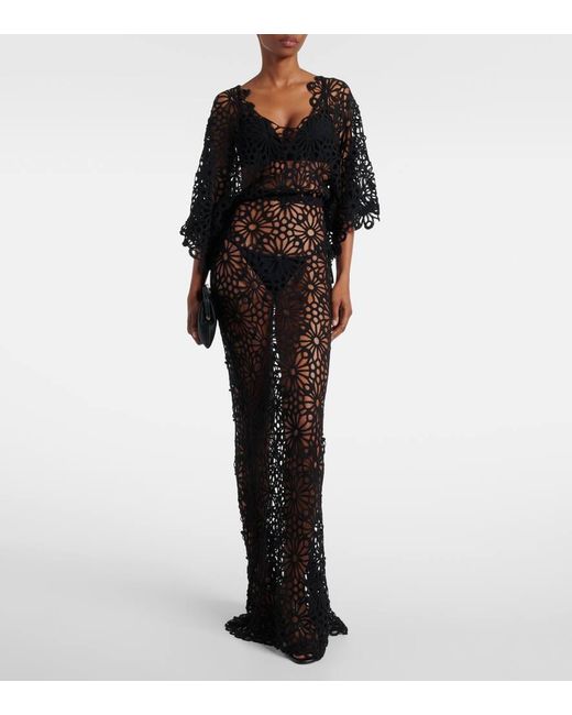 Norma Kamali Black Obie Open-Knit Cotton-Blend Maxi Dress