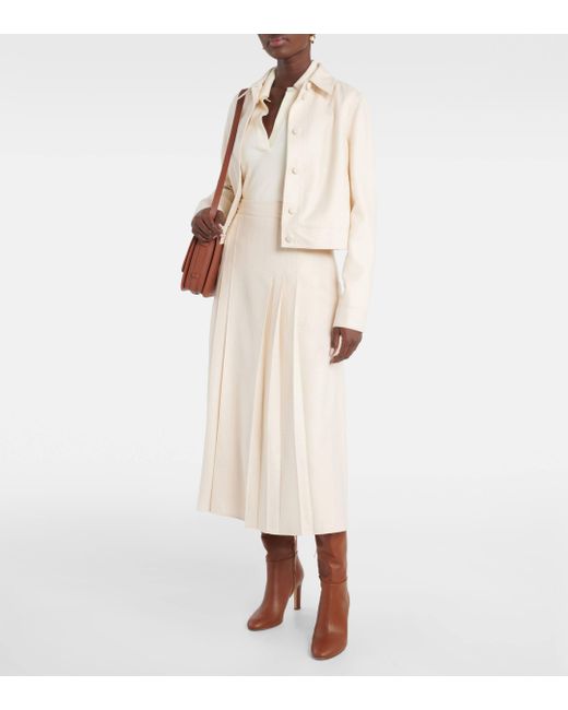 Gabriela Hearst White Lerna Pleated Wool And Silk Midi Skirt