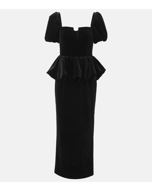 Self-Portrait Black Peplum Velvet Midi Dress