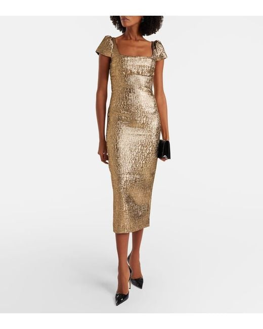 Roland Mouret Natural Draped Lame Jacquard Cocktail Dress
