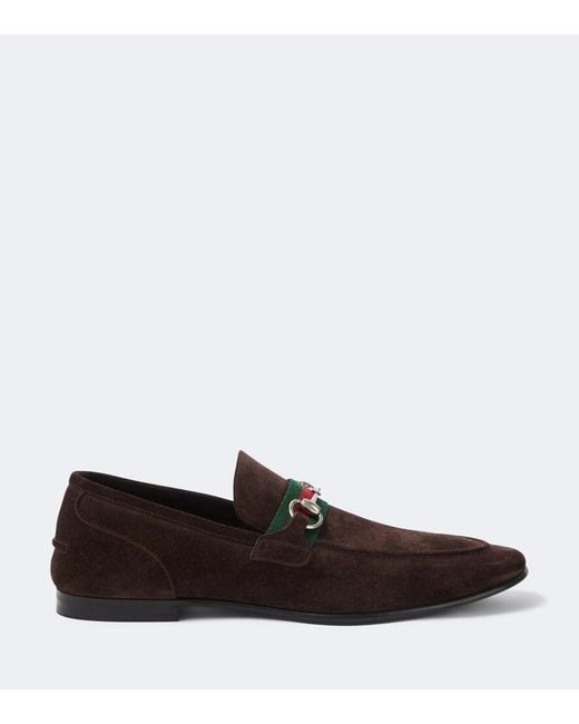Gucci Brown Como Horsebit Suede Loafers for men