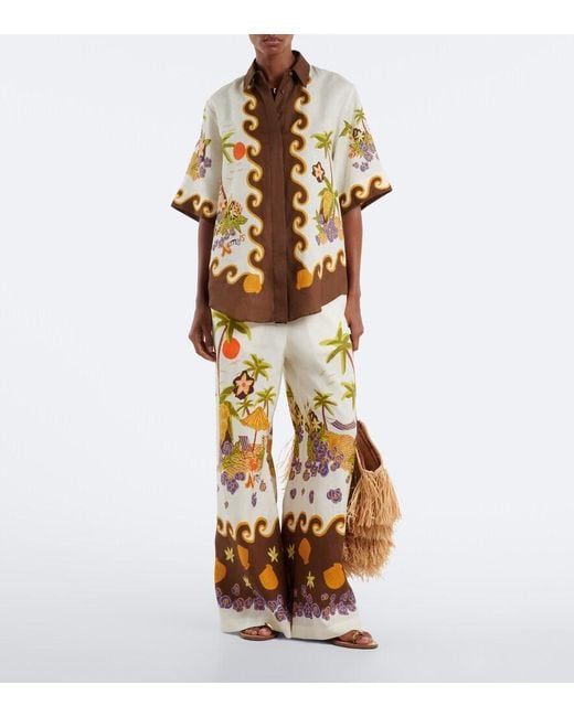 ALÉMAIS Metallic Island Cove Printed Linen Wide-Leg Pants