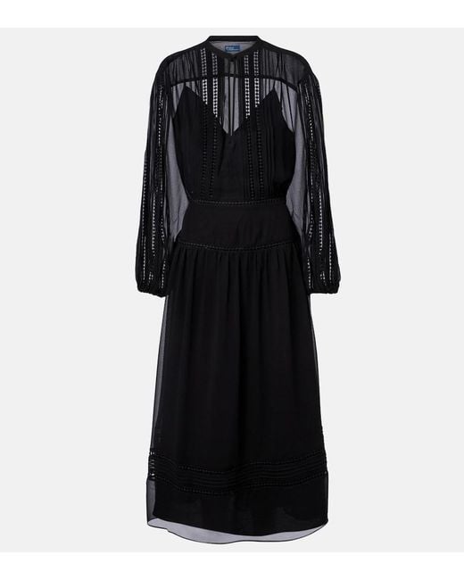 Polo Ralph Lauren Black Lace-Trimmed Georgette Midi Dress