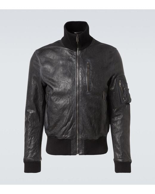 Dolce & Gabbana Black Leather Bomber Jacket for men