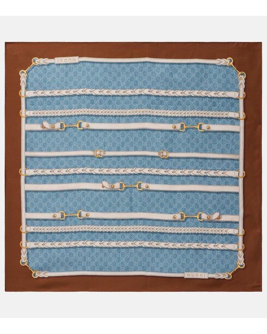 Panuelo De Sarga De Seda Con Horsebit Gucci de color Blue