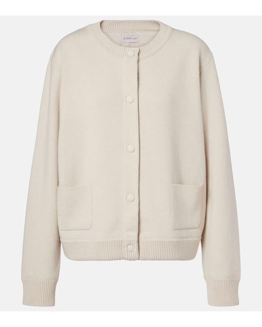 Cardigan De Plumas En Mezcla De Lana Moncler de color Natural