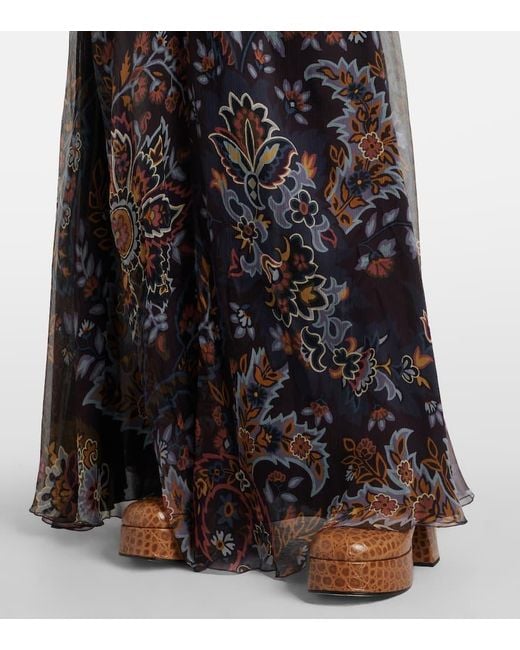 Etro Black Printed Silk Gown