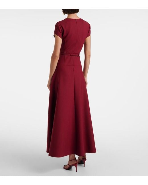Oscar de la Renta Red Floral-Applique Wool-Blend Crepe Maxi Dress