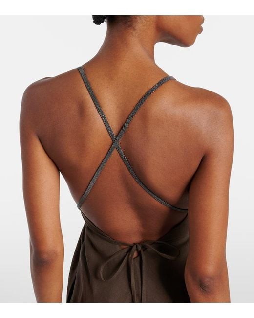 Brunello Cucinelli Brown Open-Back Maxi Dress