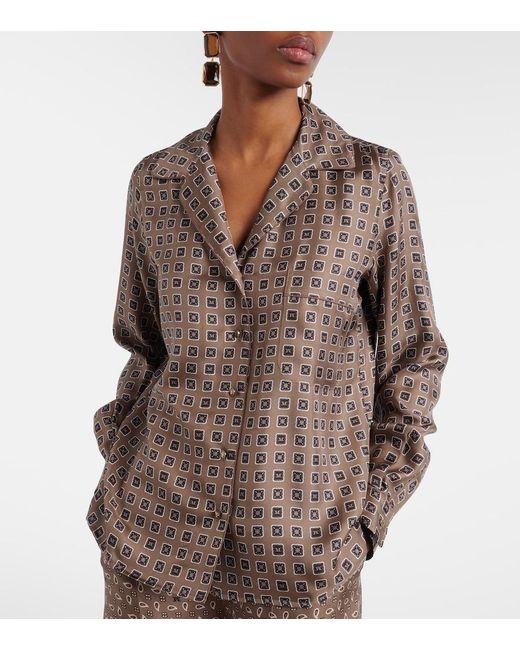 Max Mara Brown Disco Printed Silk Twill Shirt