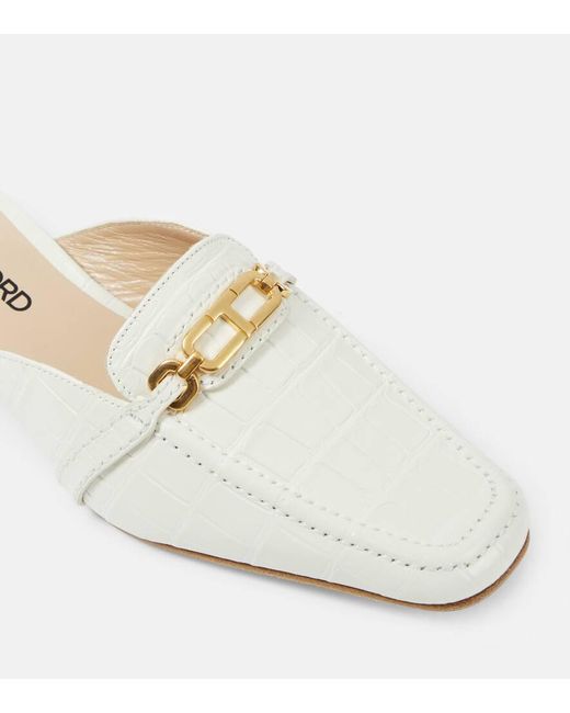 Tom Ford White Whitney Croc-effect Leather Mules