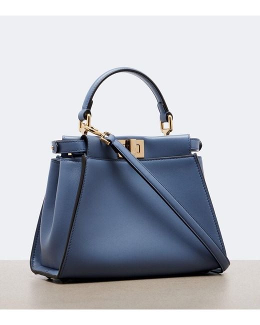 Fendi Blue Peekaboo Mini Leather Top-Handle Bag