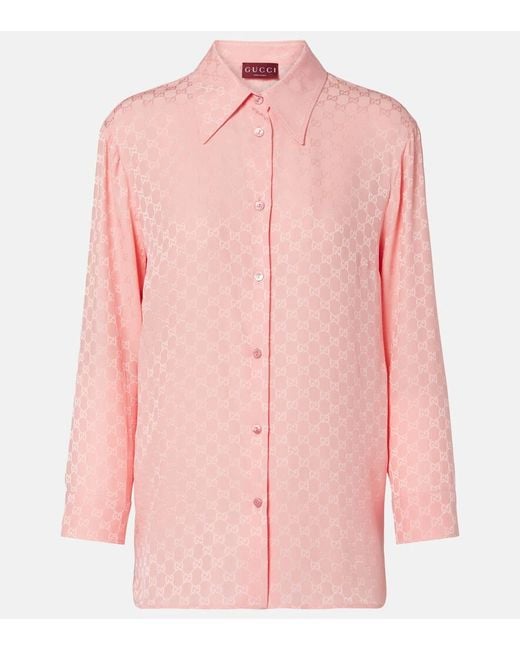 Gucci Pink Gg Silk Jacquard Shirt