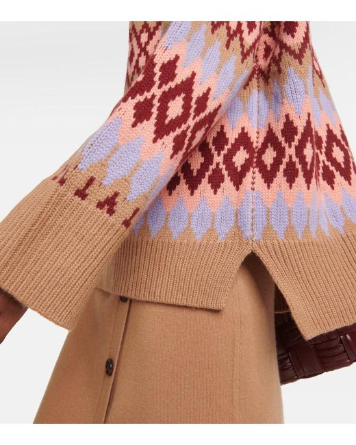 Jardin Des Orangers Red Intarsia Wool And Cashmere Turtleneck Sweater