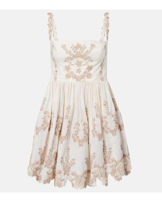 Agua Bendita Natural Mielero Embroidered Linen Minidress