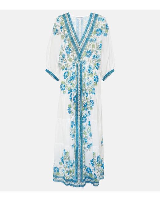 Juliet Dunn Blue Floral Cotton Maxi Dress