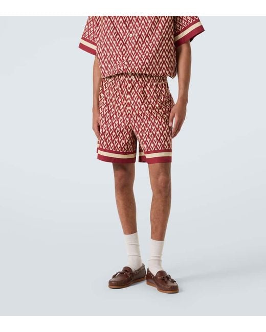 Valentino Red Toute La V Cotton Poplin Bermuda Shorts for men