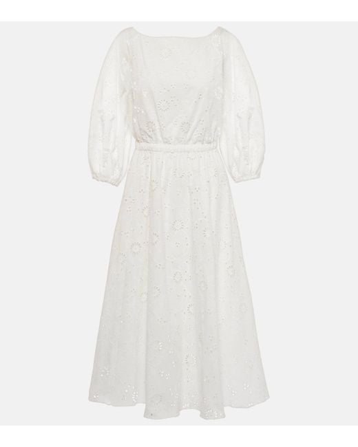 Carolina Herrera White Openwork Embroidered Cotton Midi Dress