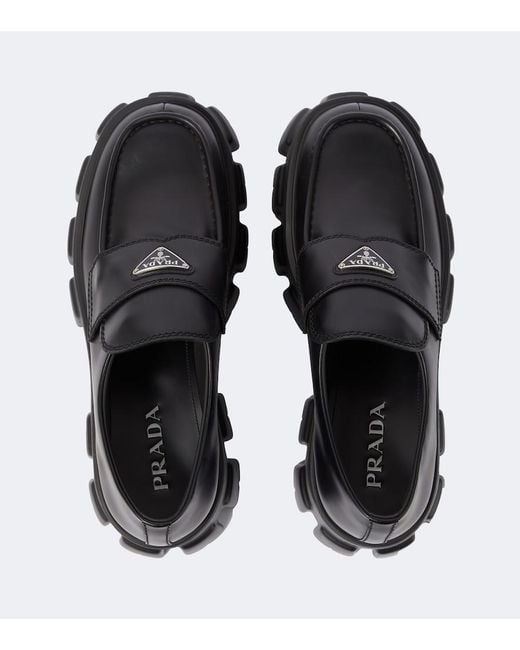 Prada Black Logo Leather Platform Loafers for men
