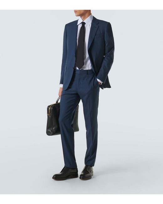 Zegna Blue Striped Cotton Oxford Shirt for men
