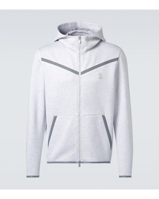 Brunello Cucinelli Gray Cotton-Blend French Terry Zip-Up Hoodie for men