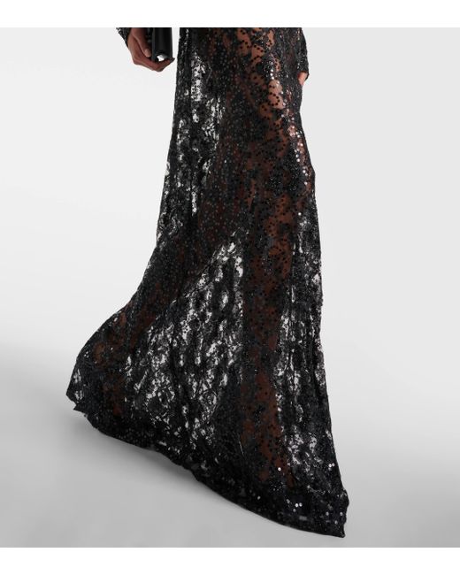 Robe longue en dentelle Nina Ricci en coloris Black