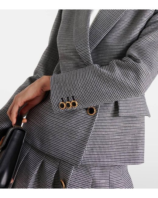 Alessandra Rich Gray Houndstooth Wool-Blend Jacket