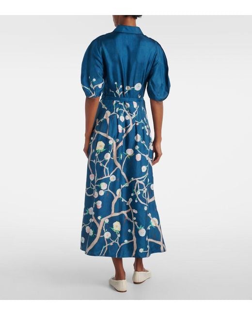 Gabriela Hearst Blue Maude Floral Silk Shirt Dress