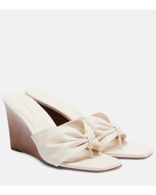 Veronica Beard White Leather Wedge Sandals