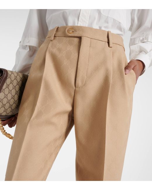 Pantalon droit GG en jacquard de laine Gucci en coloris Natural