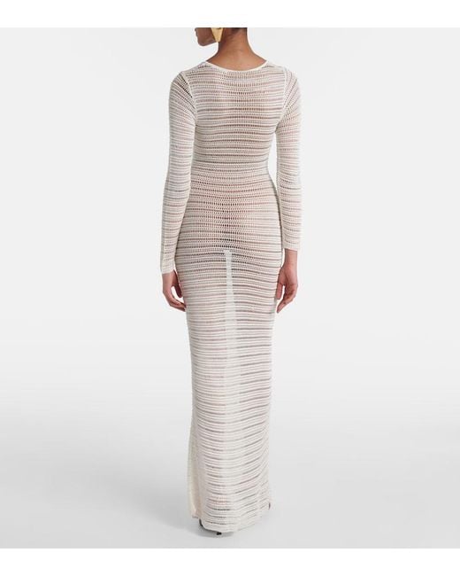 AYA MUSE White Sheer Crochet Maxi Dress