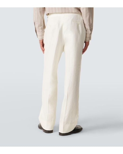 STÒFFA White Pleated Linen Wide-Leg Pants for men