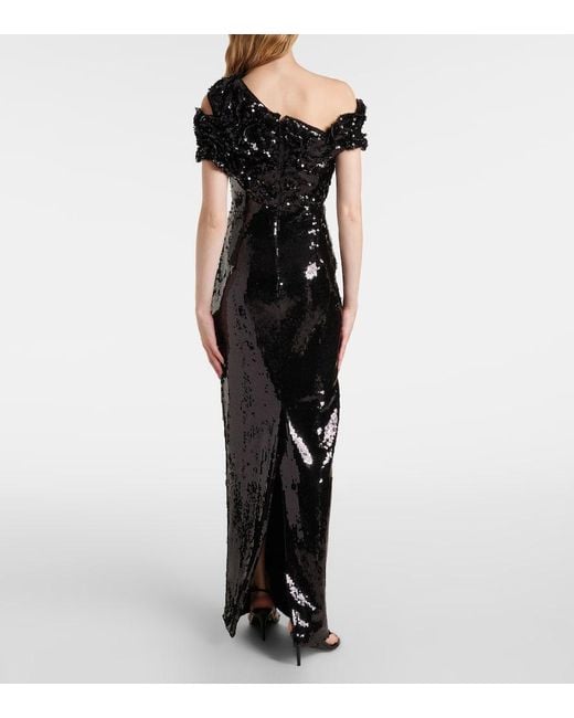 Marmar Halim Black Asymmetric Sequined Gown