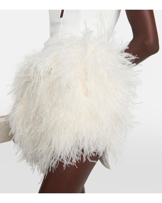 David Koma White Bridal Feather-Trimmed Cady Minidress