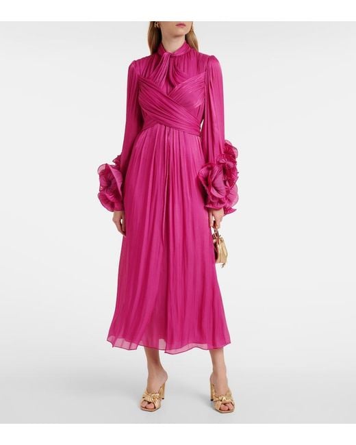 Costarellos Pink Ruffled Midi Dress