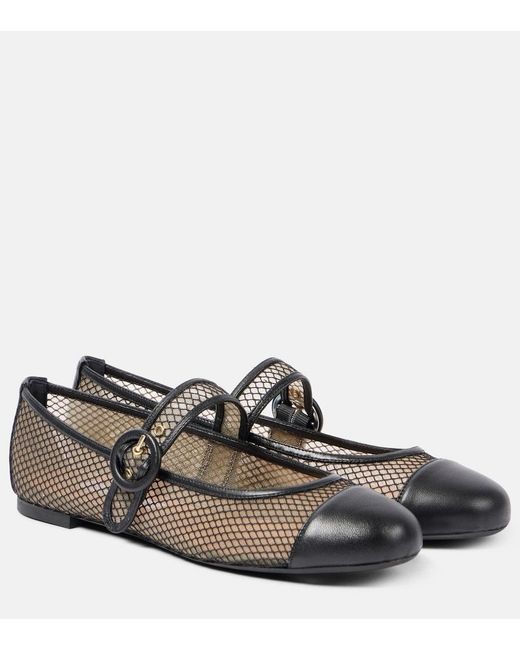 Aquazzura Brown Solstice Mesh And Leather Mary Jane Flats
