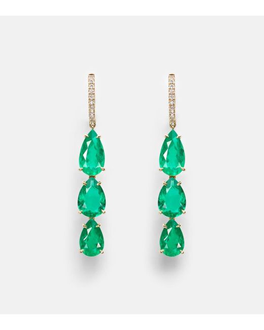 Pendientes Anya De Oro De 18 Ct Con Diamantes Y Esmeraldas Anita Ko de color Green