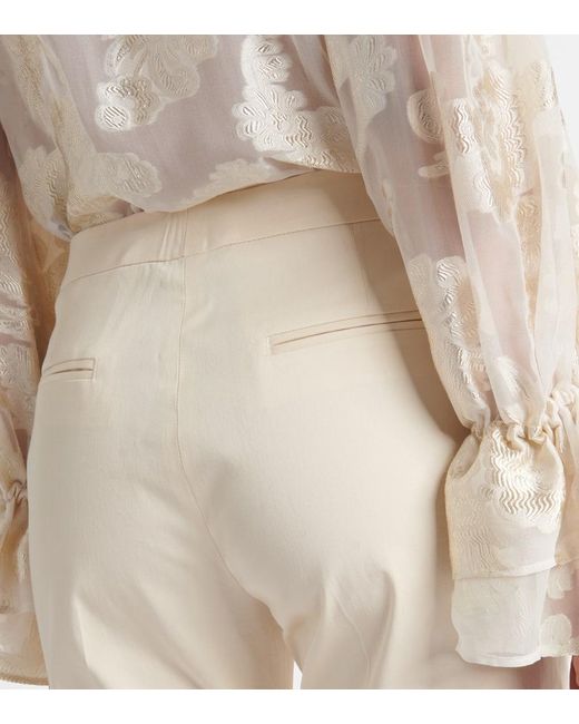 Etro Natural High-Rise Cotton-Blend Tapered Pants