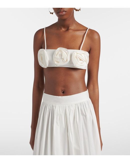 Adriana Degreas White Floral-Applique Cotton-Blend Bandeau Top