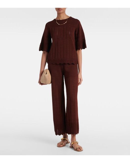 Eres Red Reverie Open-Knit Cotton-Blend Top